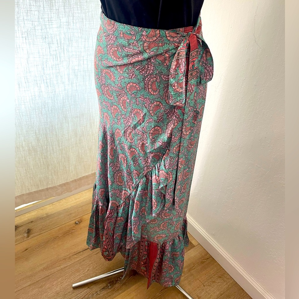CIENNA Zoe floral silk blend wrap ruffle maxi skirt